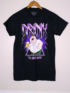 Family Guy Peter Griffin Drink Til She's Hot Graphic Tee Black Size S